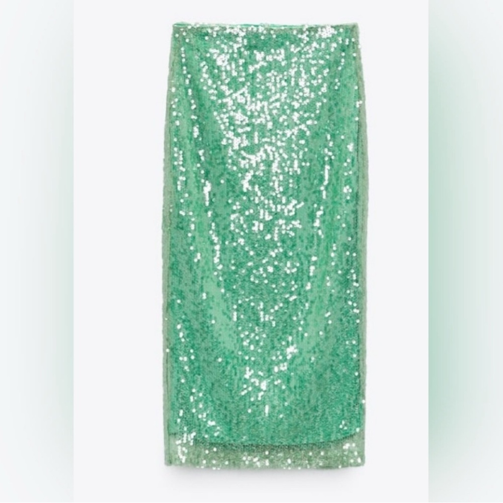 Zara Green Sequin Midi Skirt